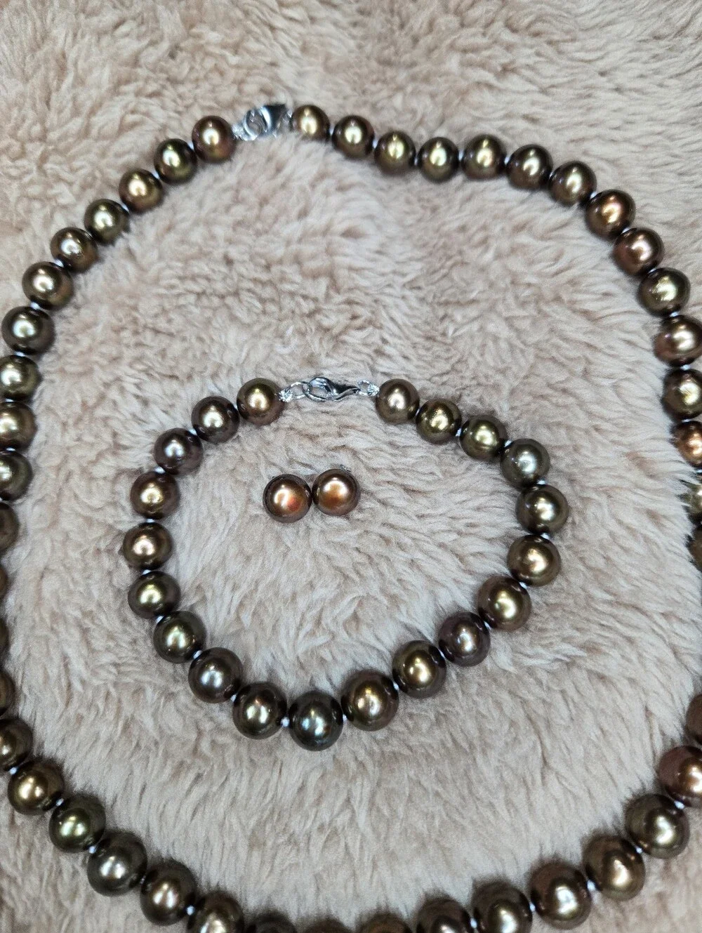 Natural Chocolate Freshwater Pearl Jewelry Set 925 Sterling Silver P001